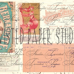 Pacote de papel efêmero vintage "rosa parisiense" e "azul francês"