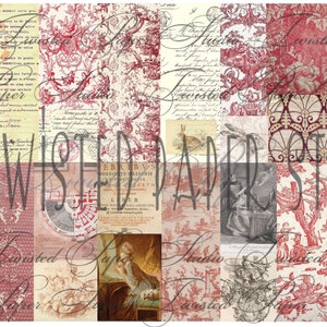 French Red Toile de Jouy Digital Junk Journal Kit Classic & Tall Journal Pages image 2