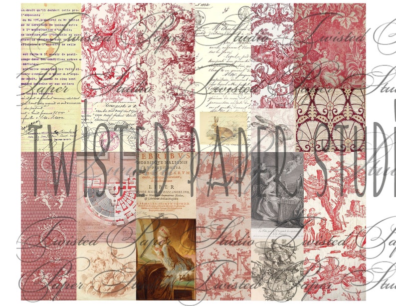 French Red Toile de Jouy Digital Junk Journal Kit Classic & Tall Journal Pages image 2