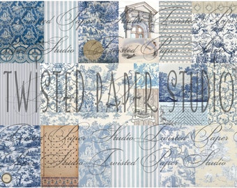 French Blue "Toile de Jouy" Digital Junk Journal Kit Classic & Tall Journal Pages