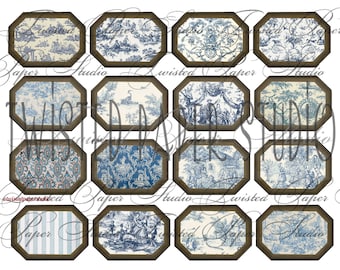 French Blue "Toile de Jouy" Digital Junk Journal Labels