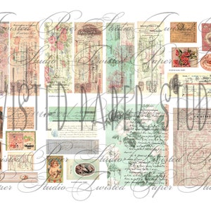 Tapete Verzierte Buchstaben / Schecks / Rechnungen / Französisch - Rosa / Blau / Grün