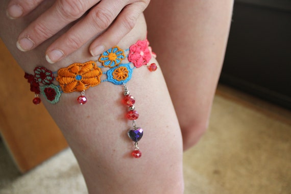 Wedding garter Leg jewelry Hippie thigh jewelry Thighlette Thigh High Garter Hippie accessories. Boho leg wear Summer body jewelry