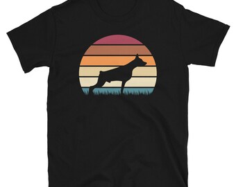 Retro Vintage Sunset Dog Pet Lover Doberman Pinscher Breed Short-Sleeve Unisex T-Shirt