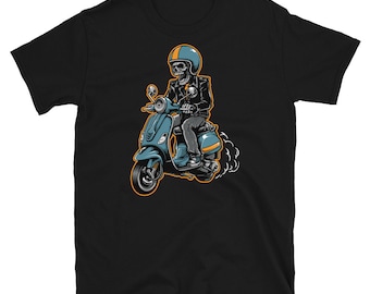 Retro Vespa Motor Scooter Skeleton Cafe Racer camiseta unisex de manga corta
