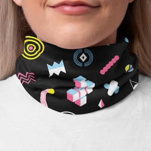 Pop Art Retro Memphis Patterns Black Neck Gaiter