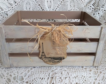 Rustic wooden crate Rustic storage crate Shabby chic crate Decorated crate Decorated slatted crate Distressed crate Wood storage crate
