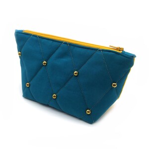 Piccola borsa da toilette trapuntata, Piccola borsa cosmetica trapuntata, Piccola borsa per il trucco trapuntata, Piccola pochette da toilette in tessuto, Piccola pochette per il trucco in tessuto