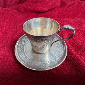 BOIVIN, Antique French Sterling Silver Cup and Saucer Unique Decor Hallmarked 19th C