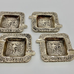 Antique Vintage Silver Ashtray -  German SIlver 800 Ashtray - Set of 4 Ashtrays Vintage Home Decor - Cigarette - Tobacciana Collectibles
