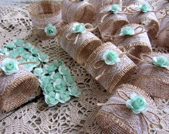 Rustic Napkin Rings with Mint Rose, Wedding Decor, Burlap Wedding Napkin Rings, Wedding Table Decor Rustic Wedding Napkin Rings Lace Rose