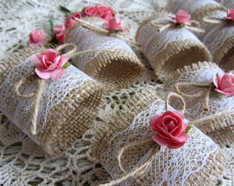 Rustic Burlap Napkin Rings with Pink Roses. Rustic Wedding Decor Wedding Table Decor Rustic Wedding Napkin Rings Pink Rose, Burlap & Lace