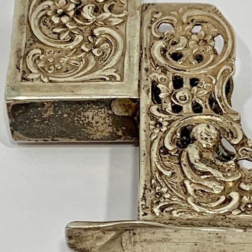 Antique German 800 Silver Chamberstick Match & Photo Holder. Vintage Silver shops Match and Candle Holder.