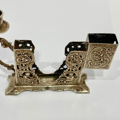 Antique German 800 Silver Chamberstick Match & Photo Holder. Vintage Silver shops Match and Candle Holder.