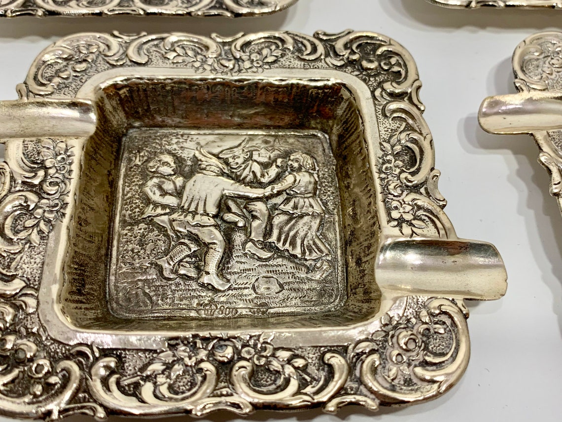 Antique Vintage Silver Ashtray German Silver 800 Ashtray Set of 4