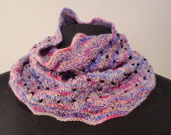 Handknit Beaded Trout Stream Shaped Cowl