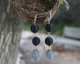 Black and white drop earrings