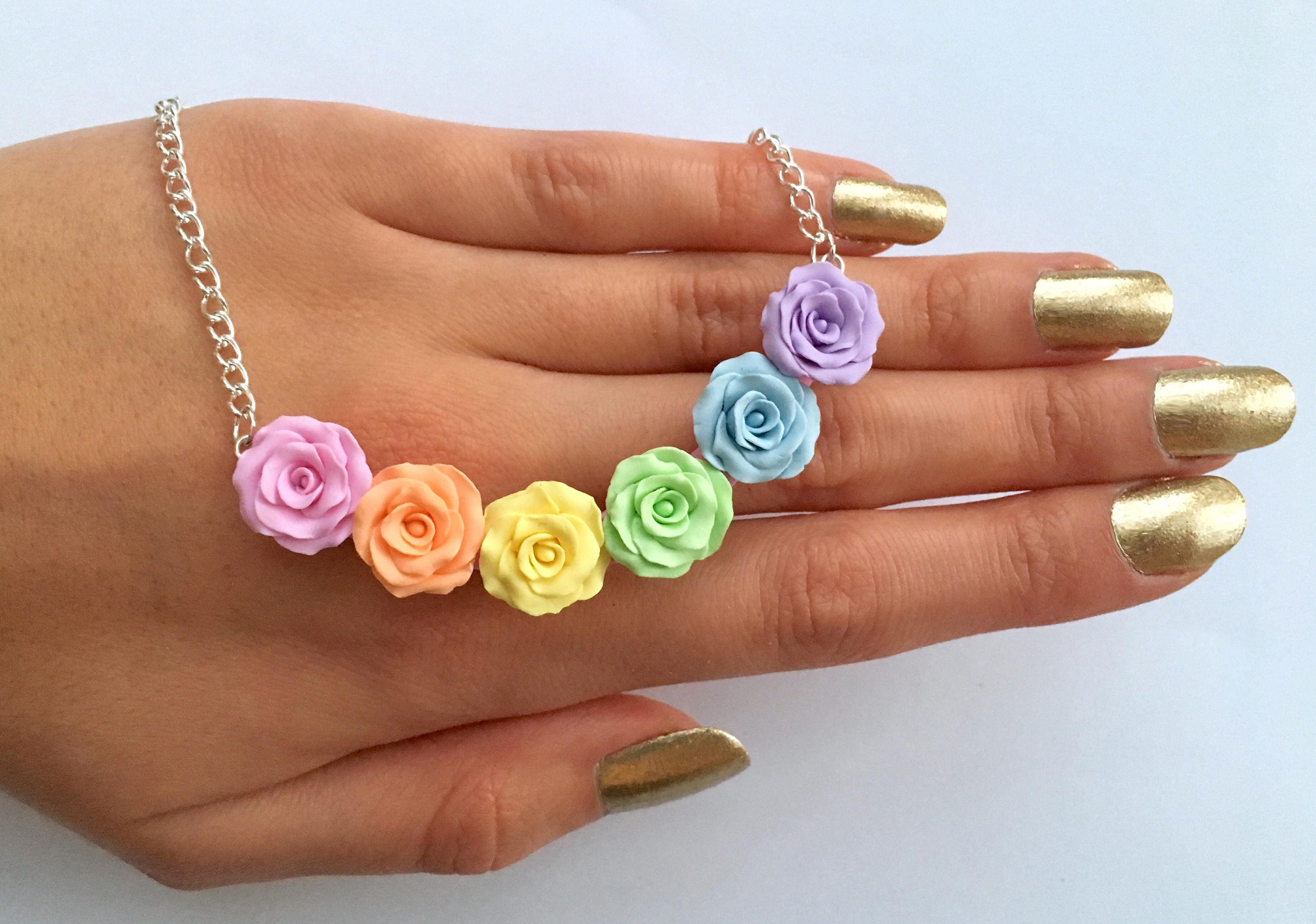 Pastel Rainbow Rose Necklace Flower Necklace Pastel Rainbow Etsy