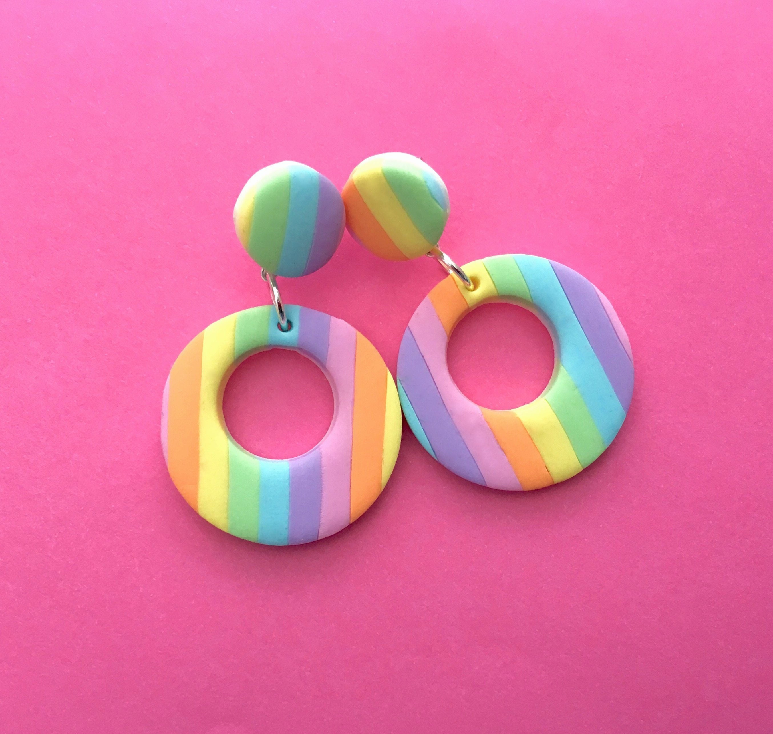 Pastel Rainbow EarringsRainbow Stripe EarringsPastel Striped | Etsy
