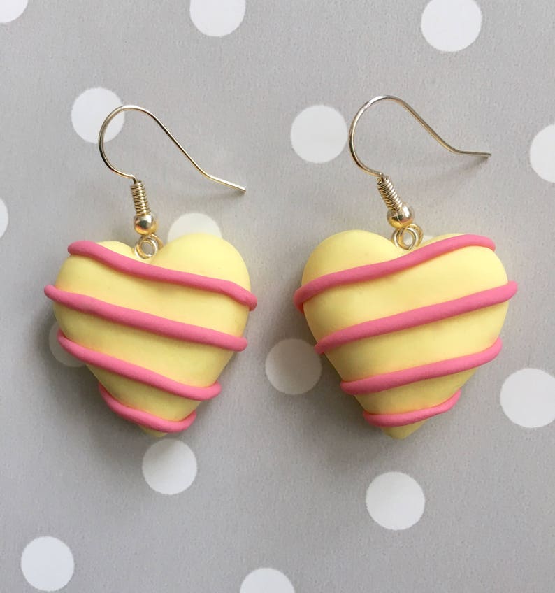 White Chocolate Earrings Polymer Clay Chocolate Handmade Polymer Clay Earrings Chocolate Truffle Earrings White Chocolate Heart Earrings