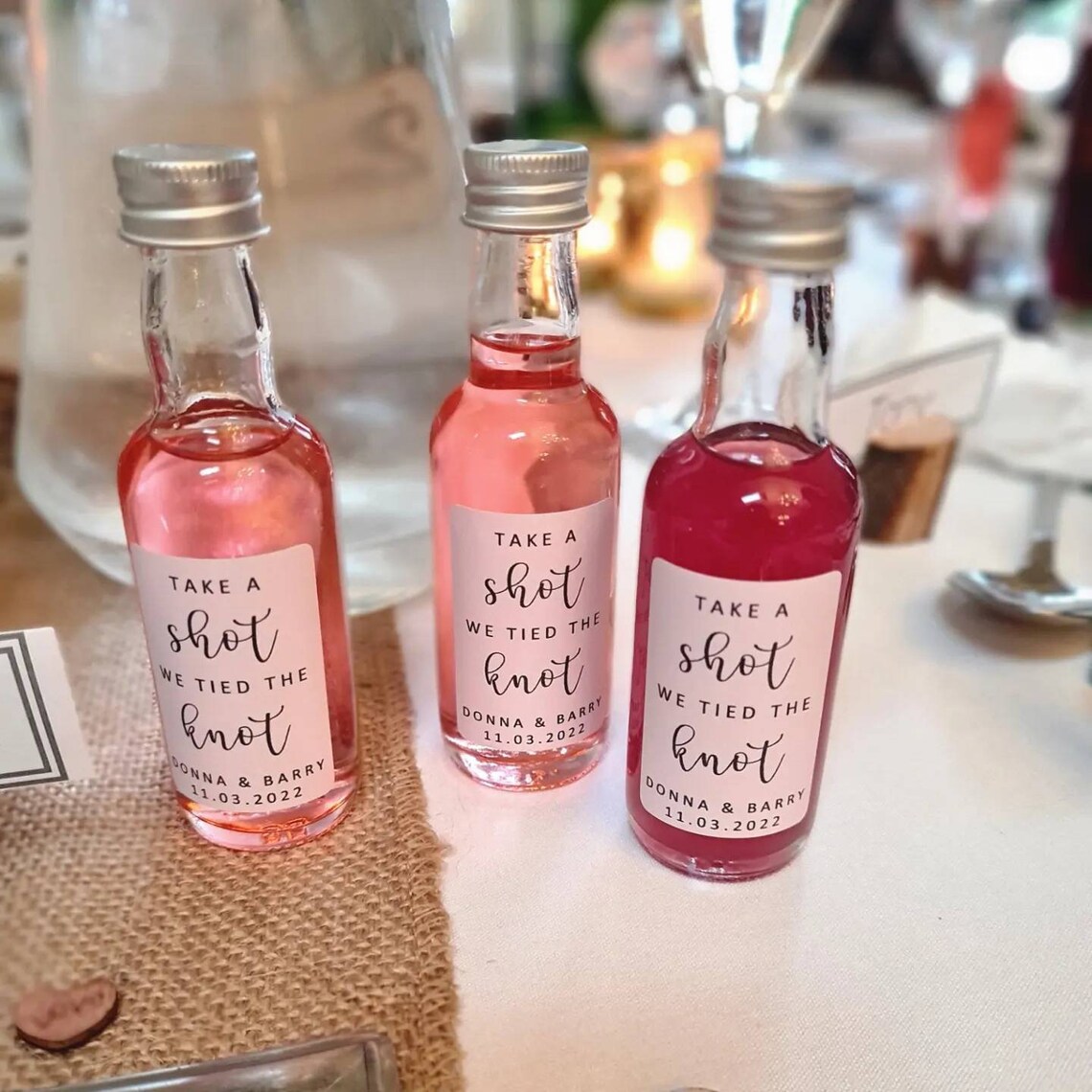 Miniature Glass Bottle Wedding Favours Take a Shot We Tied Etsy UK