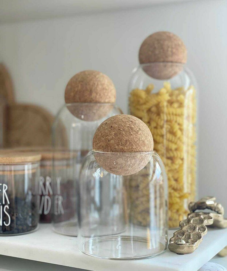 Glass jar with cork ball lid stopper kitchen storage Etsy