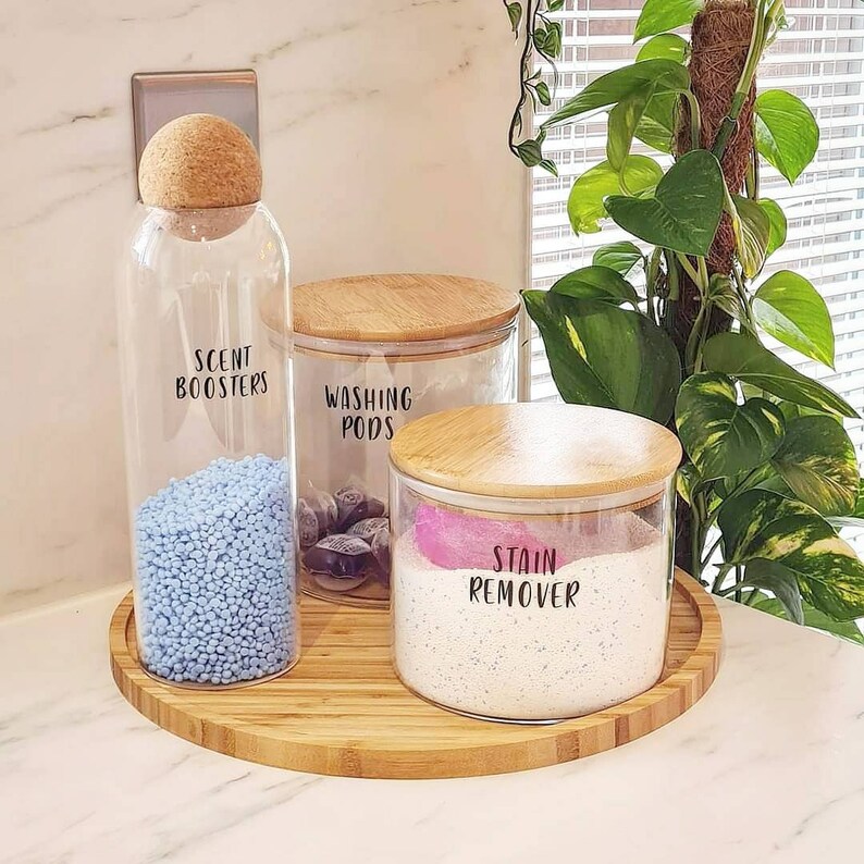 Laundry set glass jars with bamboo lids and tall glass Etsy