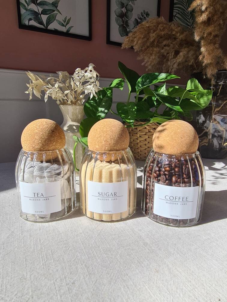 SQUARE GLASS JAR TRIO with BAMBOO LIDS and VINYL LABELS (with