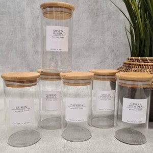 HIMAYA Glass Spice Jars With Natural Acacia Wood Lids Size 160ml FREE  Custom Minimalist Labels Organise Pantry 