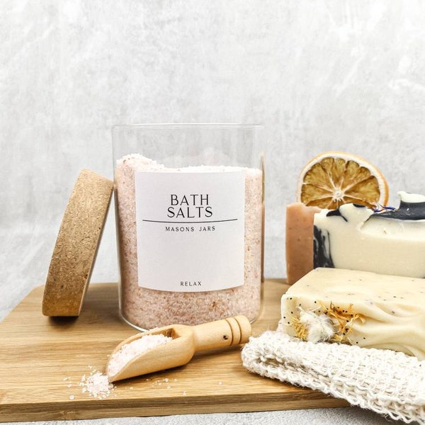 Bath Salts White label collection Glass jar with cork lid bath salts jar with mini scoop only