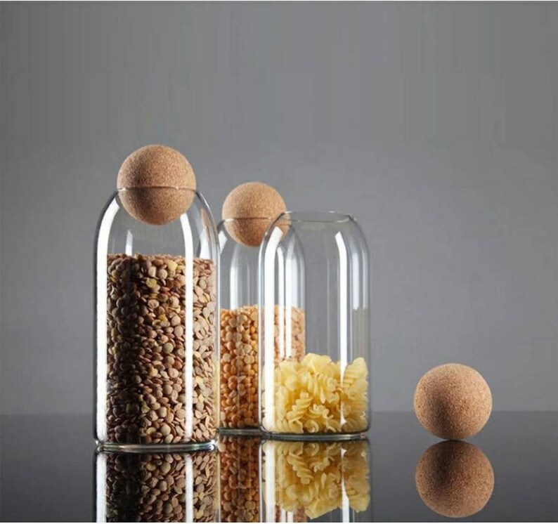 Glass Jar With Cork Ball Lid Stopper Kitchen Storage Etsy Ireland