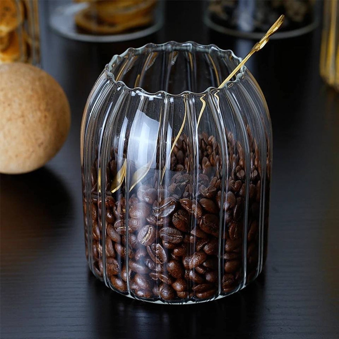 Ribbed Glass Jar With Cork Ball Lid Stopper Kitchen Storage Etsy UK