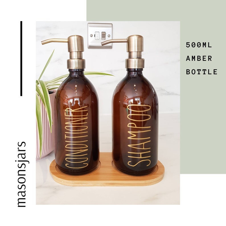500ml Amber GLASS Bottles Shampoo Conditioner Metal Pump Etsy UK