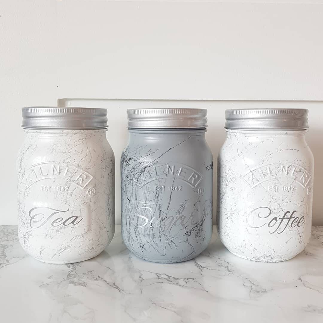 Lot de 3 effet marbre Brillant Céramique Thé Café Sucre Stockage Pots Bidons
