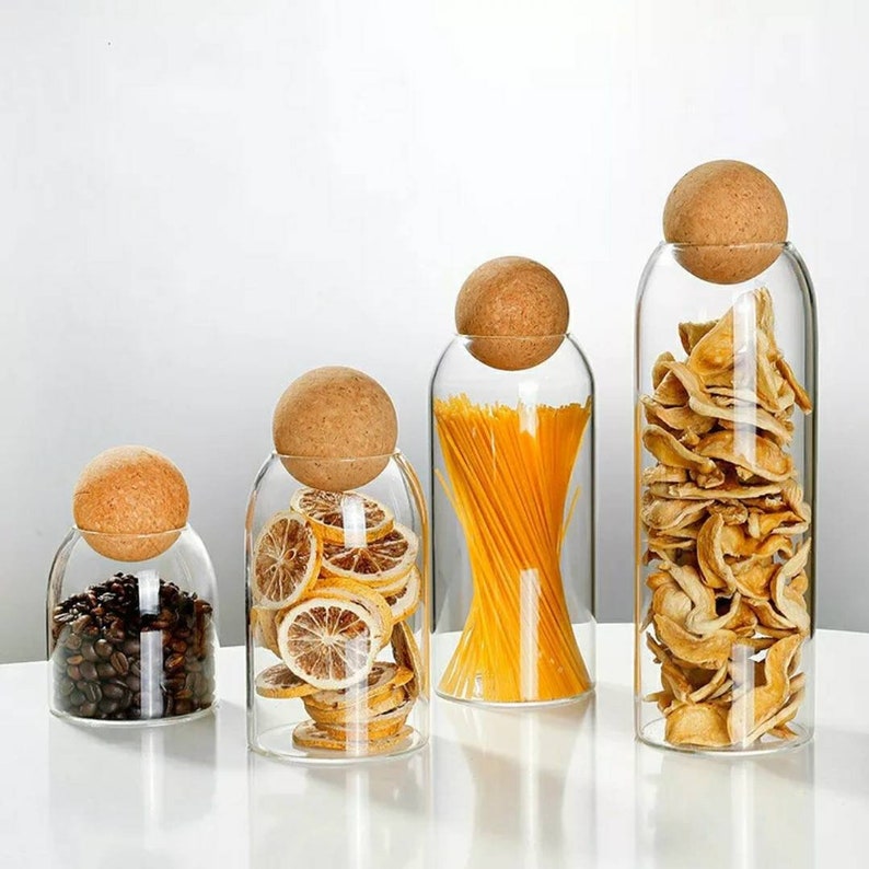 Glass jar with cork ball lid stopper kitchen storage Etsy