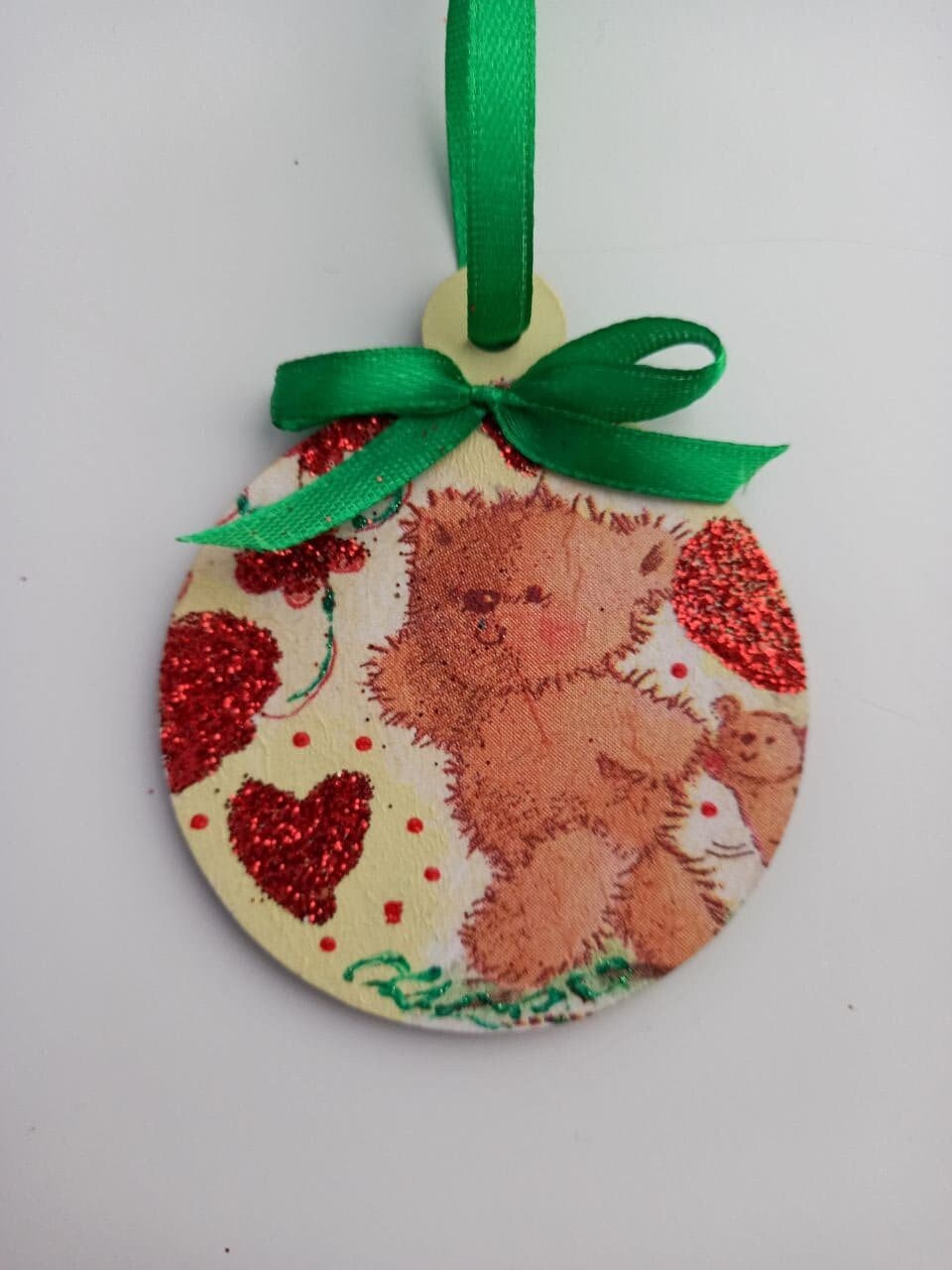 4 Set Bears Ornament Wooden Red Heart Love Bears Personalized Gifts