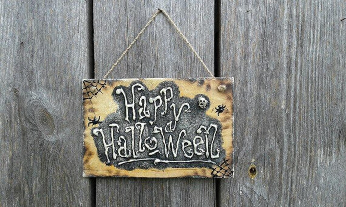 Halloween decor wall hanging Front door decor Wood sign Fall Etsy