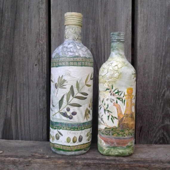 Olive Oil Dispenser Decoupage Bottles Bottle Oil And Vinegar Etsy