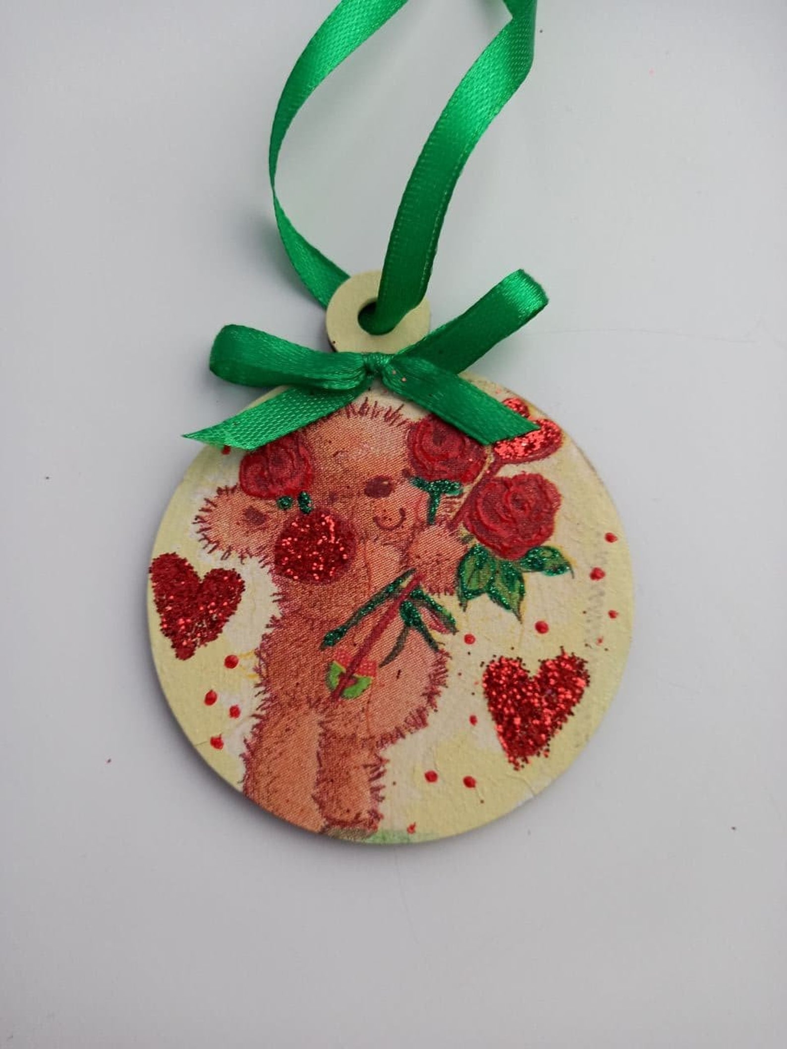 4 Set Bears Ornament Wooden Red Heart Love Bears Personalized Gifts