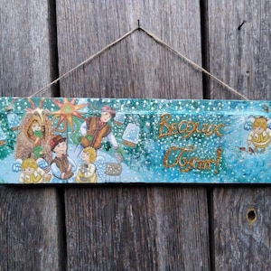 Ukrainian Christmas ornaments Angel Vertep wood sign Nativity ornament Ukraine gift Souvenir Folk for Grandma for grandmother Веселих Свят