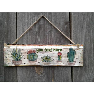 Cactus decorations Boho room decor Succulent wall art gift Ideas for best friend birthday for women gifts for her Personalized sign for home