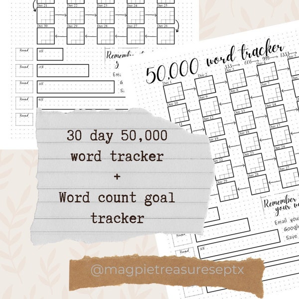 Bullet Journal 50,000 One Month Word Count Tracker + Reward Tracker | November National Novel Writing Month Dot Grid Organizer