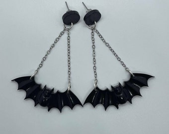 Bat Dangle Earrings | Halloween Resin Black Bat Wing Stud Earrings. Flying Bat Cute Halloween Stud Bat Earrings