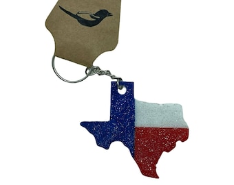 Texas Keychain | Texas Pride Resin Keyring, Texas State Flag Colors. Red, White, and Blue