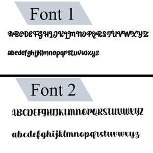 May include: Two different fonts, labeled "Font 1" and "Font 2", are displayed with the alphabet in uppercase and lowercase letters.