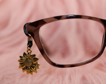 Gold Sonnenblume Gläser Charms | Sonnenblume baumeln Anhänger für Brille & Sonnenbrille | Florales Brillenzubehör