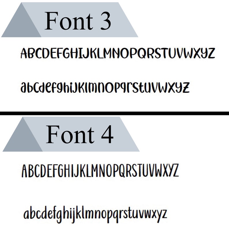 May include: Image showing two different fonts, labeled "Font 3" and "Font 4". The alphabet is shown in both uppercase and lowercase for each font.