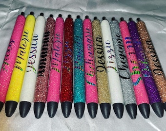 Resin Glitter Gel Pen with Name Customization | Customizable Retractable Refillable Black Ink Pen