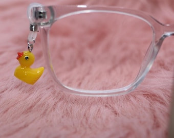 Yellow Rubber Duck Glasses Charms | 3D Duck Eyewear Accessory | Cute Slip On Charm Pair