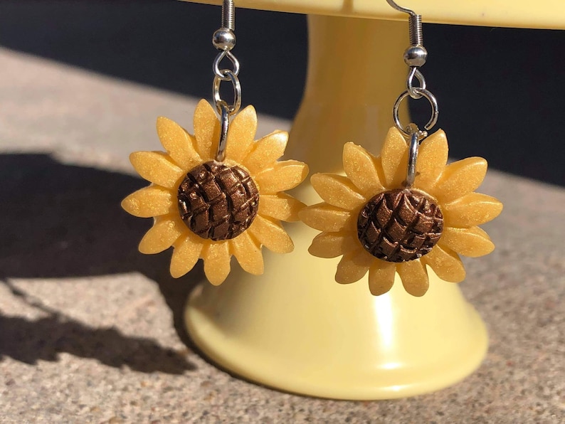Resin Daisy Earrings Handmade Yellow or White Daisy Dangle Earrings
